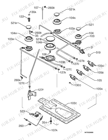 Взрыв-схема плиты (духовки) Zoppas P95AS - Схема узла Functional parts 267