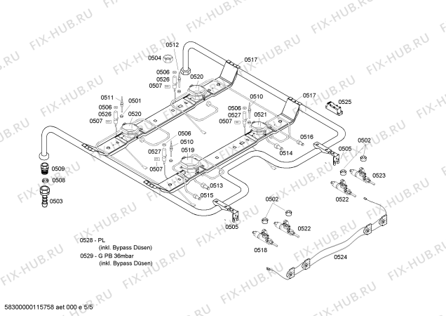 Взрыв-схема плиты (духовки) Bosch HSV745020L - Схема узла 05