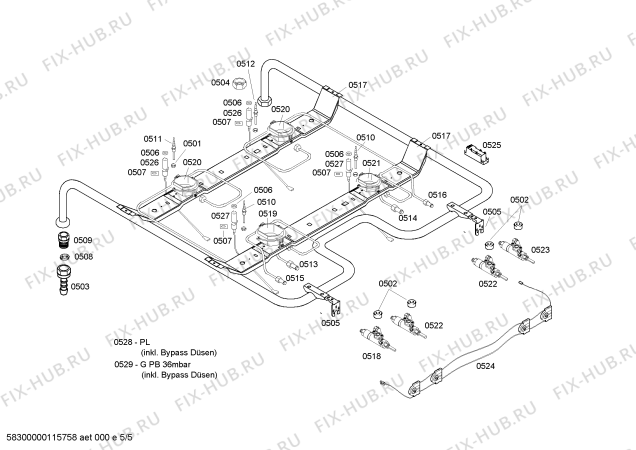 Схема №4 HSV745020L с изображением Комплект форсунок для плиты (духовки) Bosch 00603551