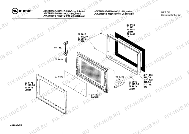 Схема №1 H5851W0 JOKER 655 B с изображением Передняя панель для микроволновой печи Bosch 00087581
