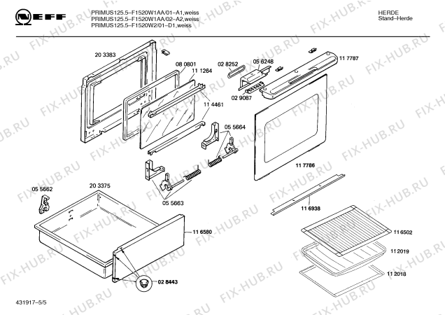 Взрыв-схема плиты (духовки) Neff F1520W2 PRIMUS 125.5 - Схема узла 05