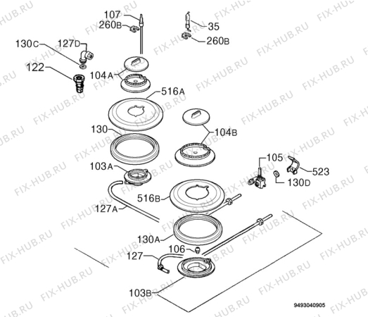 Взрыв-схема плиты (духовки) Electrolux EHT60235K - Схема узла Functional parts 267