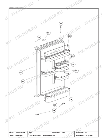 Взрыв-схема холодильника Beko BEKO RRN 1671 (6192406150) - DOOR ASSY' ( B-185/165)