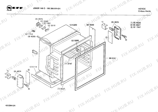 Взрыв-схема плиты (духовки) Neff 195306974 JOKER 146 C - Схема узла 04