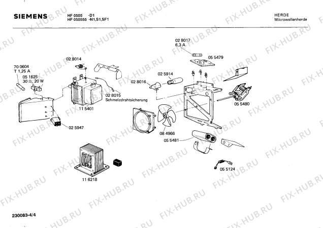 Взрыв-схема микроволновой печи Siemens HF0505 - Схема узла 04