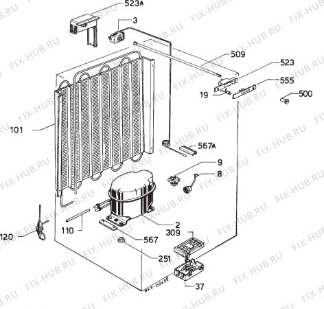 Взрыв-схема холодильника Privileg 000306 1 - Схема узла Cooling system 017