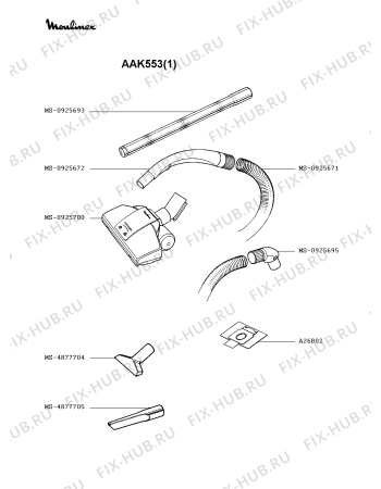 Взрыв-схема пылесоса Moulinex AAK553(1) - Схема узла 6P002142.6P3