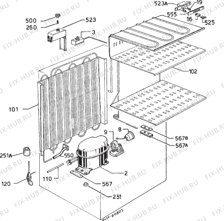 Взрыв-схема холодильника Faure FCV125W - Схема узла Cooling system 017