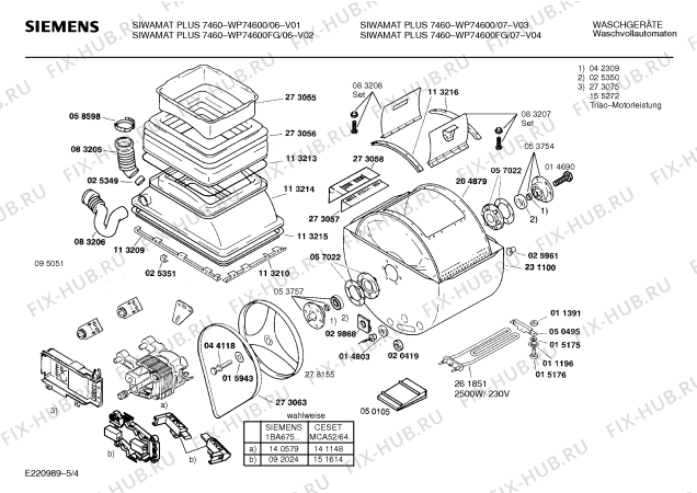 Схема №4 WP74600FG, SIWAMAT PLUS 7460 с изображением Инструкция по эксплуатации для стиралки Siemens 00514940