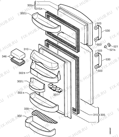 Взрыв-схема холодильника Zanussi ZF4X - Схема узла Door 003