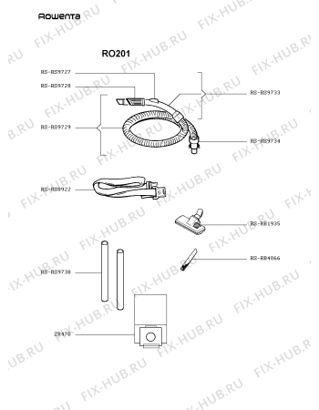 Взрыв-схема пылесоса Rowenta RO201 - Схема узла TP001543.7P2