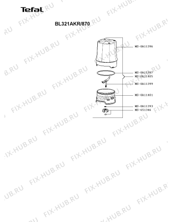 Взрыв-схема блендера (миксера) Tefal BL321AKR/870 - Схема узла OP005863.2P3