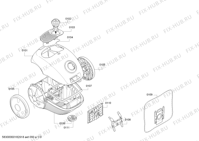 Схема №3 BGL35MOV2B MoveOn 2200W Parquet с изображением Колесо для мини-пылесоса Bosch 00659178