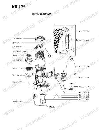 Схема №1 KP100512/7Z1 с изображением Крышка для кофеварки (кофемашины) Krups MS-623151