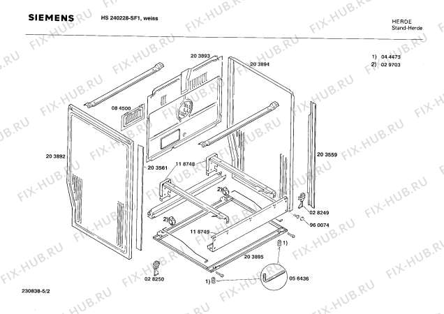 Взрыв-схема плиты (духовки) Siemens HS240228 - Схема узла 02