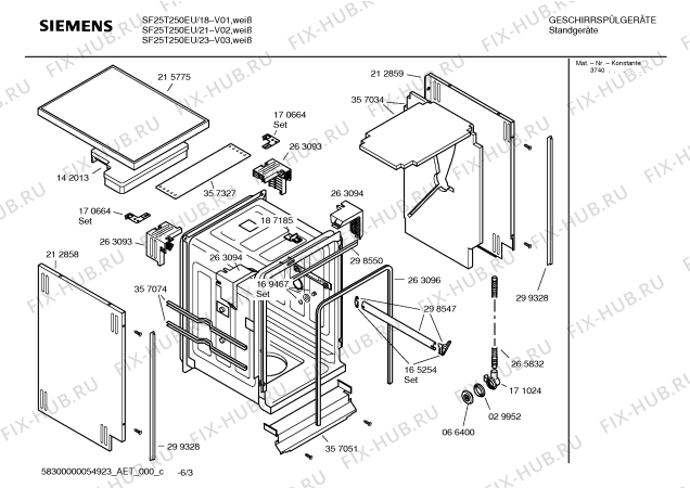 Схема №3 SF25T251EU с изображением Передняя панель для посудомойки Siemens 00439115