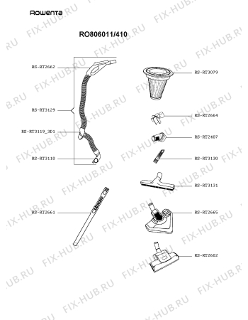 Взрыв-схема пылесоса Rowenta RO806011/410 - Схема узла QP005697.8P3
