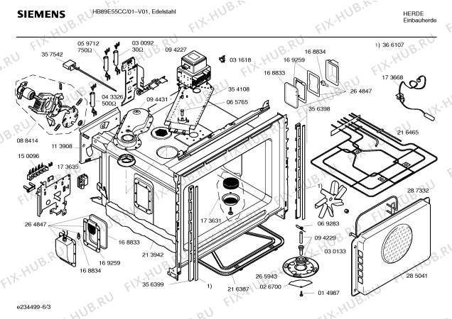 Взрыв-схема плиты (духовки) Siemens HB89E55CC - Схема узла 03