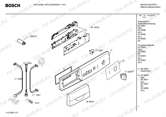 Схема №4 WFG2460SN WFG2460 с изображением Панель управления для стиральной машины Bosch 00360925