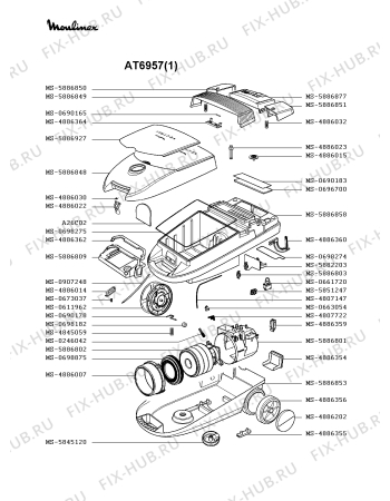 Взрыв-схема пылесоса Moulinex AT6957(1) - Схема узла XP002339.7P2