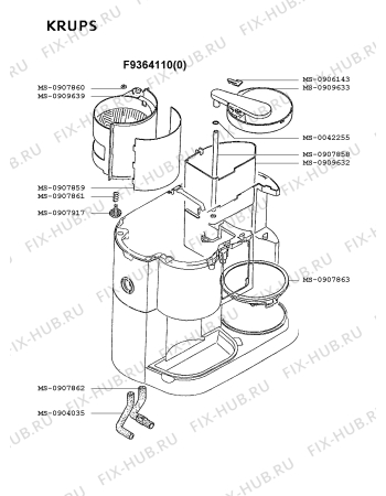 Взрыв-схема кофеварки (кофемашины) Krups F9364110(0) - Схема узла YP001853.8P3