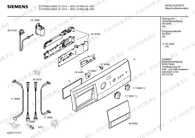 Схема №4 WXL121ANL EXTRAKLASSE XL 121 A с изображением Таблица программ для стиралки Siemens 00586247