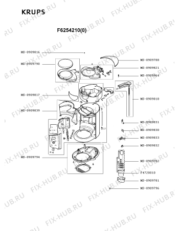 Взрыв-схема кофеварки (кофемашины) Krups F6254210(0) - Схема узла 1P001839.7P2