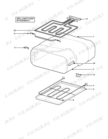 Взрыв-схема плиты (духовки) Tricity Bendix SIE324BU - Схема узла H10 Grill cavity assy