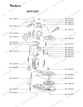 Взрыв-схема кухонного комбайна Moulinex AATF12(P) - Схема узла RP000398.7P3