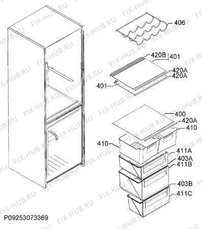 Взрыв-схема холодильника Electrolux EN3350MOX - Схема узла Internal parts