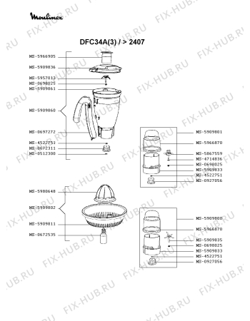 Взрыв-схема кухонного комбайна Moulinex DFC34A(3) - Схема узла 7P003258.7P2