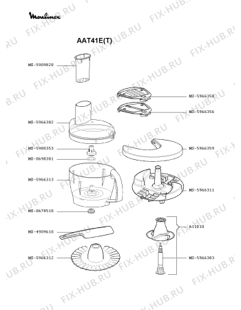 Взрыв-схема кухонного комбайна Moulinex AAT41E(T) - Схема узла RP002630.7P3