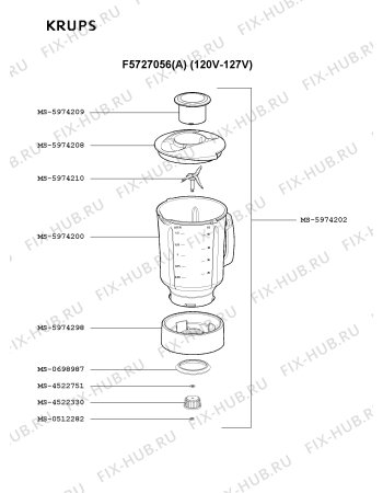Взрыв-схема блендера (миксера) Krups F5727056(A) - Схема узла 0P001130.4P2