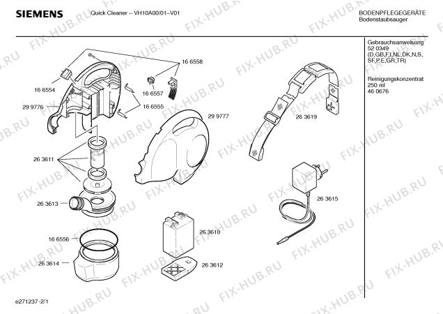 Схема №1 VH10A00 QUICK CLEANER с изображением Инструкция по эксплуатации для мини-пылесоса Siemens 00520349