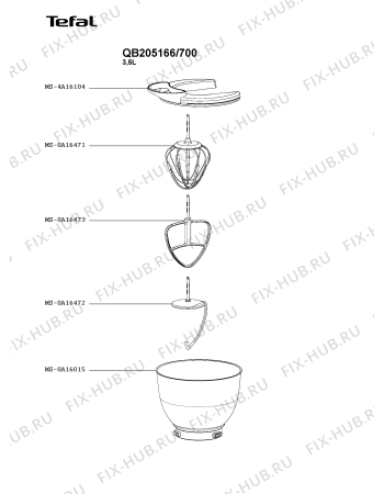 Взрыв-схема кухонного комбайна Tefal QB205166/700 - Схема узла 5P004583.3P2