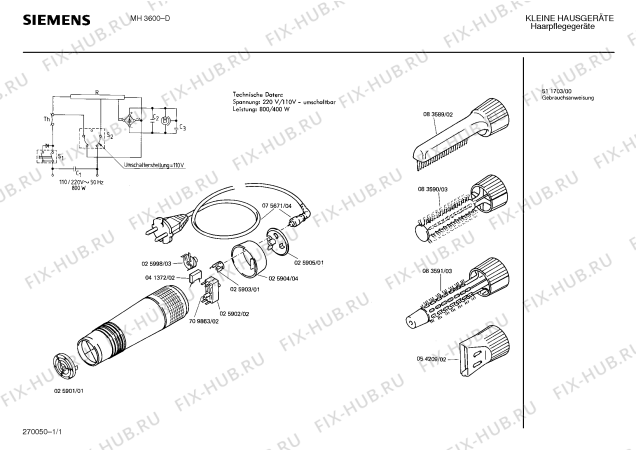 Схема №1 MH3600 с изображением Переключатель для электрофена Siemens 00025902