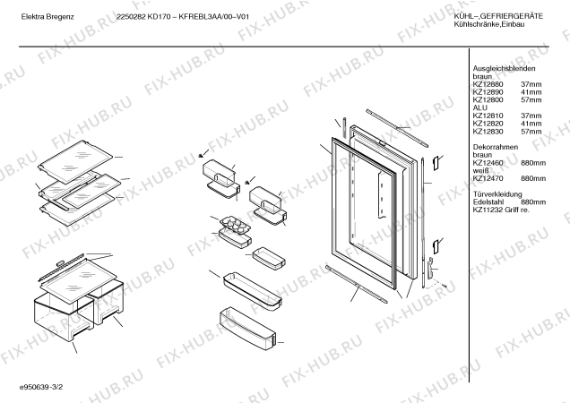 Схема №1 K3634X5 с изображением Дверь для холодильной камеры Bosch 00214781