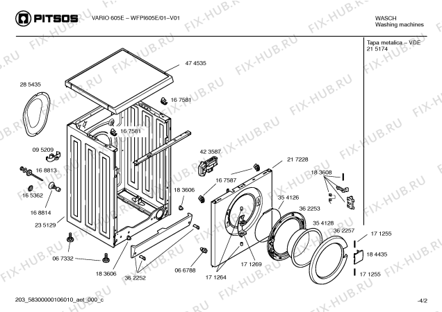 Взрыв-схема стиральной машины Pitsos WFPI605E VARIO 605E - Схема узла 02