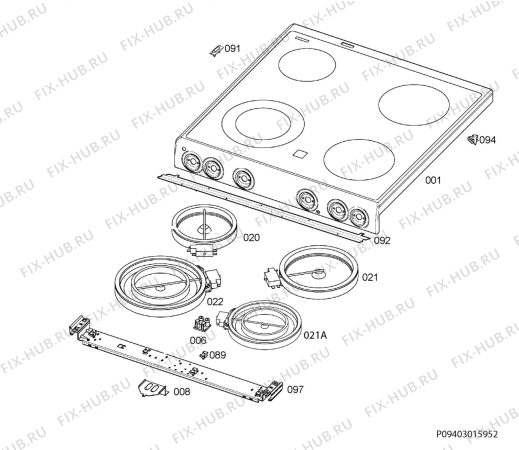 Взрыв-схема плиты (духовки) Electrolux EKC6051EKW - Схема узла Hob