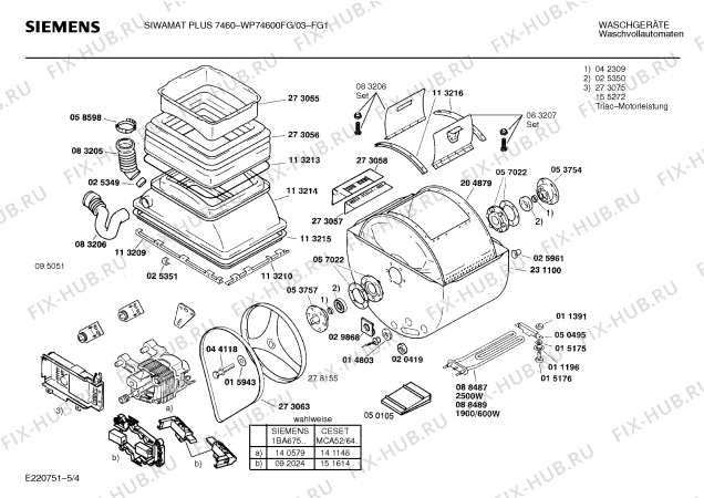 Взрыв-схема стиральной машины Siemens WP74600FG, SIWAMAT PLUS 7460 - Схема узла 04