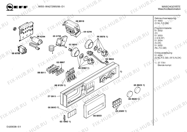 Схема №5 W4272W0 WI55 с изображением Панель для стиральной машины Bosch 00277781