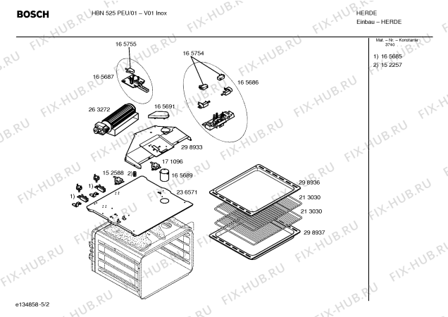 Взрыв-схема плиты (духовки) Bosch HBN525PEU - Схема узла 02
