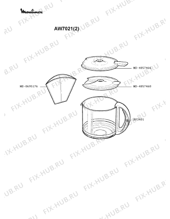 Взрыв-схема кофеварки (кофемашины) Moulinex AW7021(2) - Схема узла 9P001707.3P2