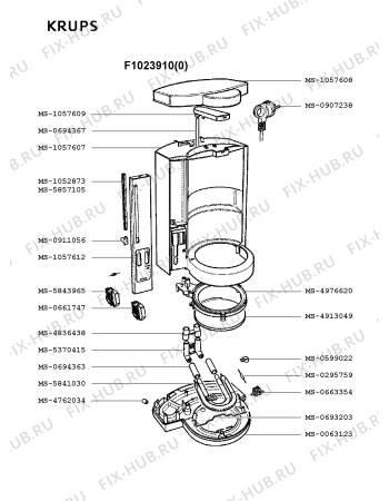 Взрыв-схема кофеварки (кофемашины) Krups F1023910(0) - Схема узла PP001406.5P2