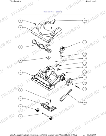 Взрыв-схема пылесоса Electrolux Z4710A - Схема узла Bottom and functional parts