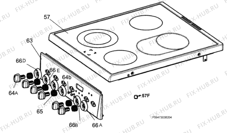 Взрыв-схема плиты (духовки) Electrolux EKC513500W - Схема узла Section 4