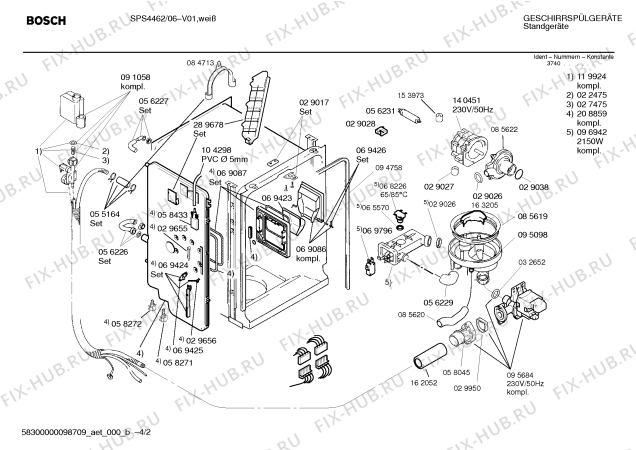 Взрыв-схема посудомоечной машины Bosch SPS4462 Silence - Схема узла 02
