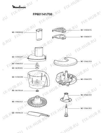 Взрыв-схема кухонного комбайна Moulinex FP601141/700 - Схема узла DP002910.1P2