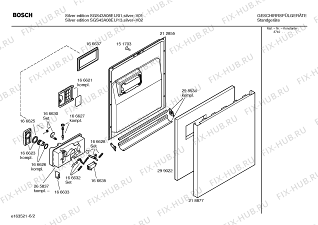 Взрыв-схема посудомоечной машины Bosch SGS43A08EU Silver edition - Схема узла 02