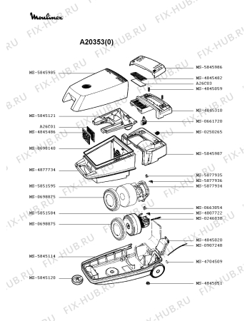 Взрыв-схема пылесоса Moulinex A20353(0) - Схема узла FP002309.1P2